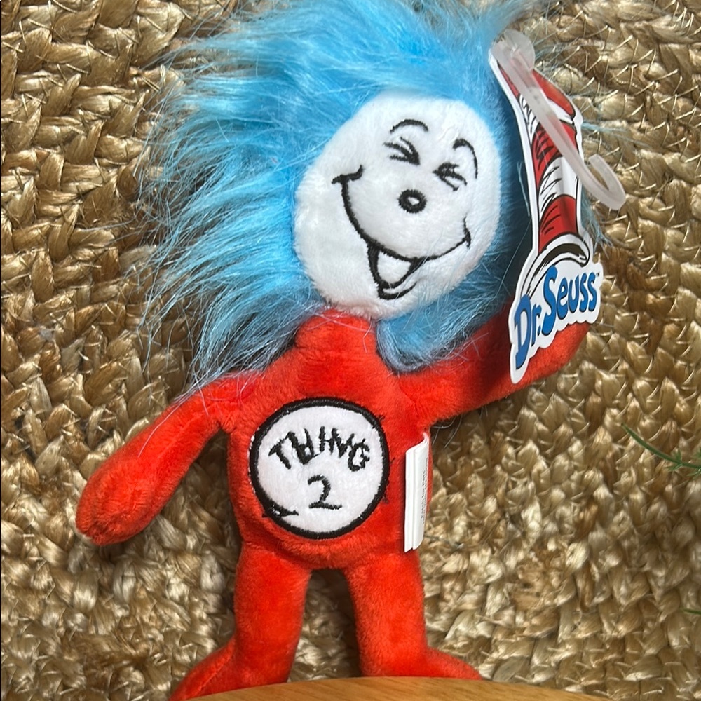 Dr. Seuss Thing 2 Red and Blue Squeek Dog Toy 6”
